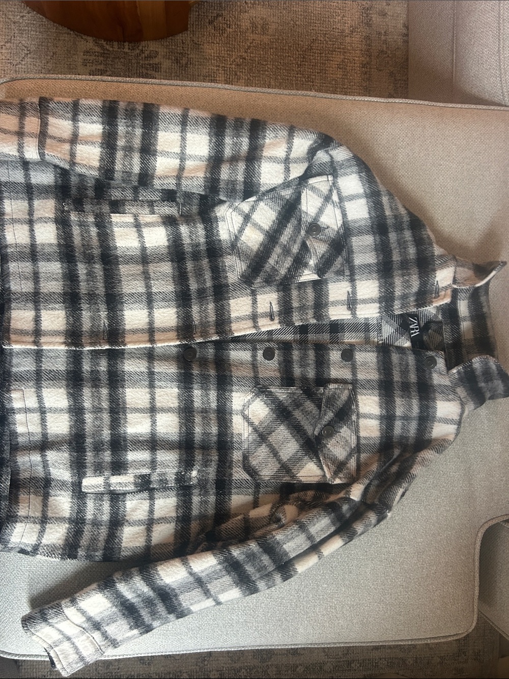 Zara Cream and Black Plaid Shacket